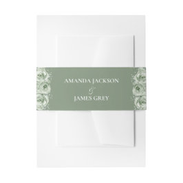 Sage Green White Floral Wedding Einladungsbanderole