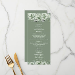Sage Green White Floral Wedding Reception Menu  Menükarte