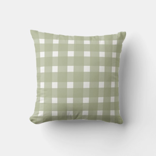 Sage Green White Gingham Pattern Kissen (Vorderseite)