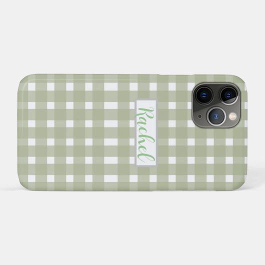 Sage Green White Gingham Personalisiert Case-Mate iPhone Hülle (Rückseite (Horizontal))