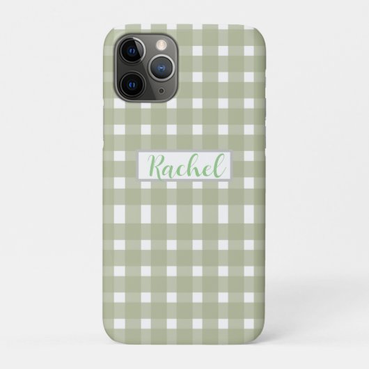 Sage Green White Gingham Personalisiert Case-Mate iPhone Hülle (Rückseite)