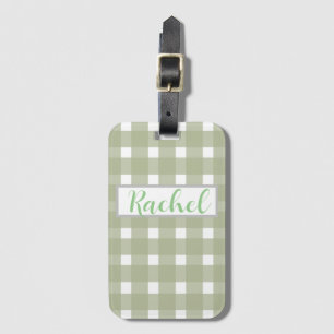 Sage Green White Gingham Personalisiert Gepäckanhänger