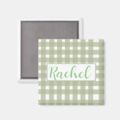 Sage Green White Gingham Personalisiert Magnet (Vorderseite/Rückseite)