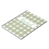 Sage Green White Gingham Personalisiert Notizblock (Linke Seite)
