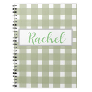 Sage Green White Gingham Personalisiert Notizblock