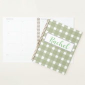 Sage Green White Gingham Personalisiert Planer (Anzeige)