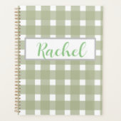 Sage Green White Gingham Personalisiert Planer (Vorderseite)