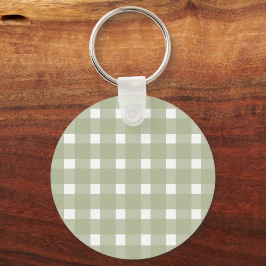 Sage Green White Gingham Personalisiert Schlüsselanhänger (Rückseite)