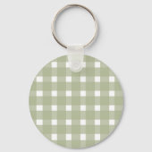 Sage Green White Gingham Personalisiert Schlüsselanhänger (Rückseite)