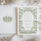 Sage Green White Iris Wedding Imitats Embossed Des Einladung