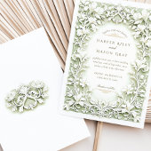 Sage Green White Iris Wedding Imitats Embossed Des Einladung