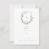 Sage Green White Klassik Vintages Wappen RSVP Karte (Vorderseite)