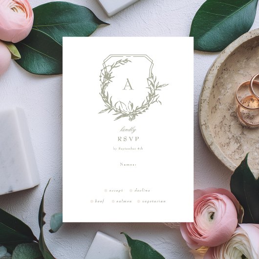 Sage Green White Klassik Vintages Wappen RSVP Karte