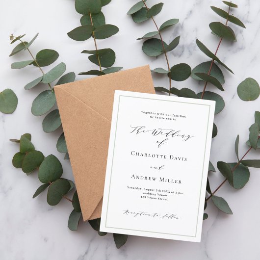 Sage Green White klassische formelle Hochzeit Einladung