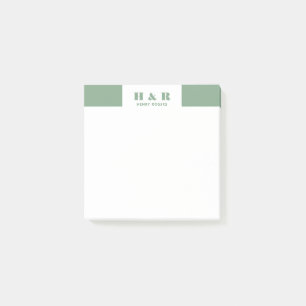 Sage-Green & White Minimalistisch Moderne Monogram Post-it Klebezettel