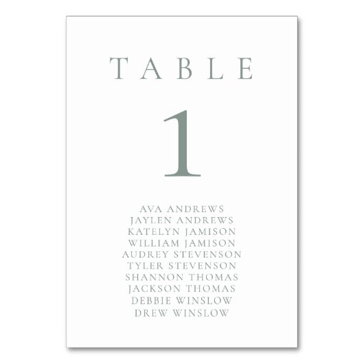 Sage Green White Minimalistisch Seating Tischnumme Tischnummer (Vorderseite)