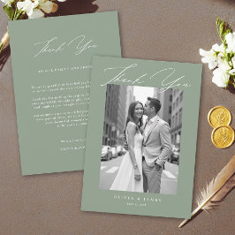 Sage Green White Modern Calligraphy Simple Wedding Dankeskarte