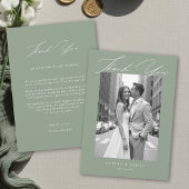 Sage Green White Modern Calligraphy Simple Wedding Dankeskarte