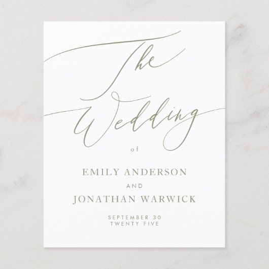 Sage Green White Modern Calligraphy Wedding (Vorderseite)