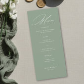 Sage Green White Modern Calligraphy Wedding Menükarte