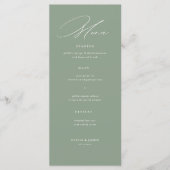 Sage Green White Modern Calligraphy Wedding Menükarte (Vorderseite)