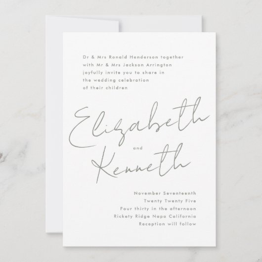 Sage Green White Modern Individuellen Namens Hochz Einladung (Vorderseite)