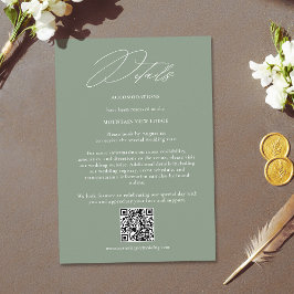 Sage Green White Modern QR Code Wedding Details Begleitkarte