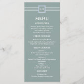 Sage Green White Monogram Modern Wedding Menu Menükarte (Vorderseite)