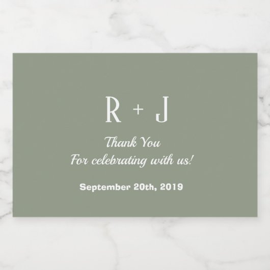 Sage Green & White Monogram Vielen Dank für Ihre H Alkoholflaschenetikett (Einzelnes Label)