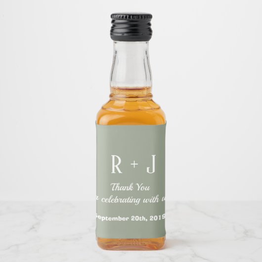 Sage Green & White Monogram Vielen Dank für Ihre H Alkoholflaschenetikett (Vorderseite)