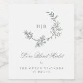 Sage Green White Monogram Wreath Classic Wedding Weinetikett (Einzelnes Label)