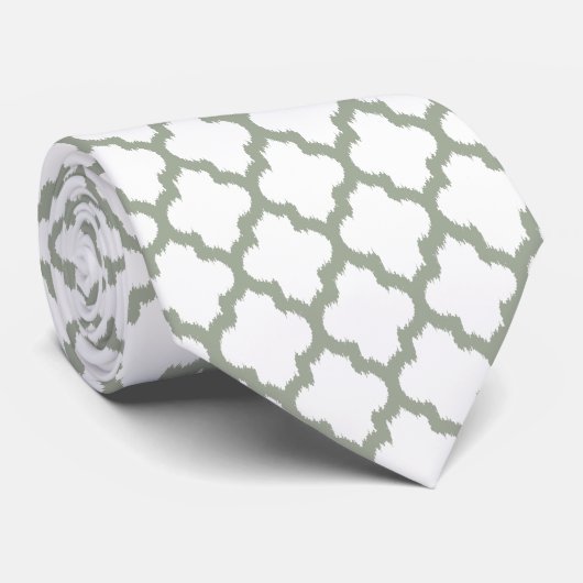 Sage-green & White Quatrefoil Modernes Muster Krawatte (Gerollt)