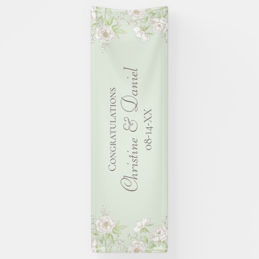Sage Green White Rose Wedding Banner (Vertikal)