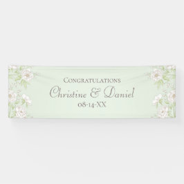Sage Green White Rose Wedding Banner