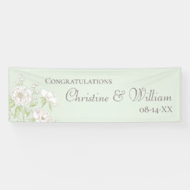 Sage Green White Rose Wedding Banner