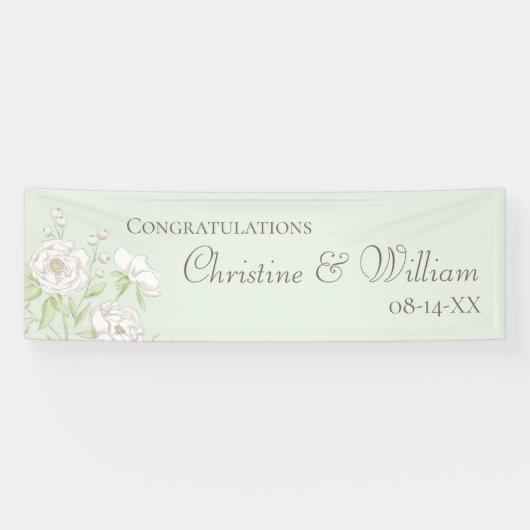 Sage Green White Rose Wedding Banner (Horizontal)