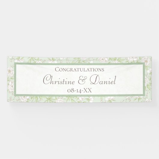 Sage Green White Rose Wedding Banner (Horizontal)