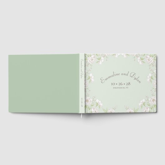 Sage Green White Rose Wedding Gästebuch (Voll)