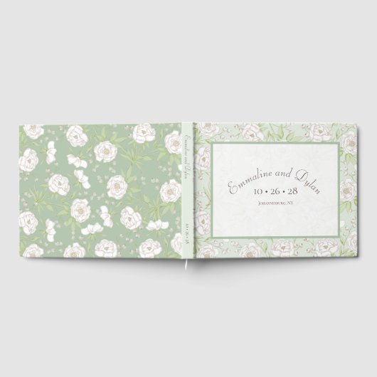 Sage Green White Rose Wedding Gästebuch (Voll)