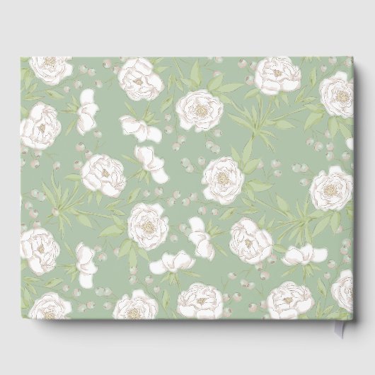 Sage Green White Rose Wedding Gästebuch (Rückseite)