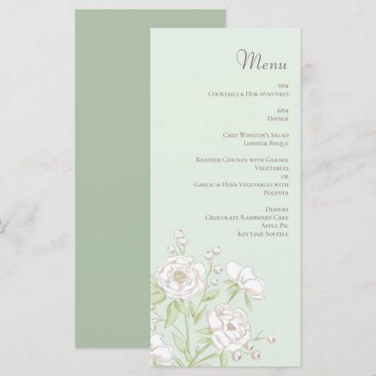 Sage Green White Rose Wedding Menus Menükarte (Vorne/Hinten)