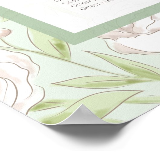 Sage Green White Rose Wedding Seating Chart Poster (Ecke)