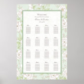 Sage Green White Rose Wedding Seating Chart Poster (Vorne)