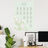 Sage Green White Rose Wedding Seating Chart Poster (Heimbüro)
