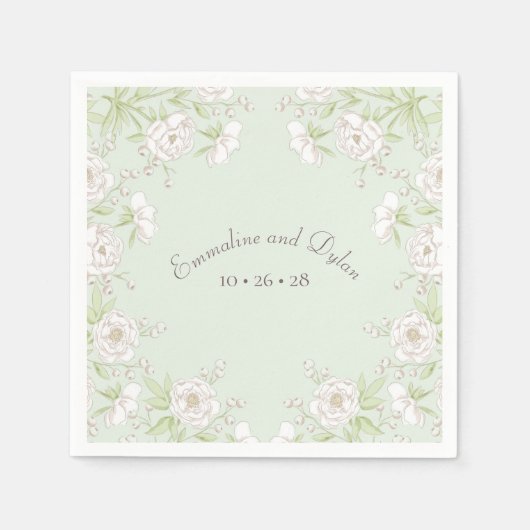 Sage Green White Rose Wedding Serviette (Vorderseite)