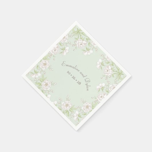 Sage Green White Rose Wedding Serviette (Ecke)
