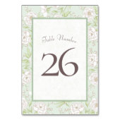Sage Green White Rose Wedding Table Number Tischnummer (Rückseite)