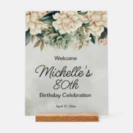 Sage Green White Roses 80. Geburtstag Acrylschild