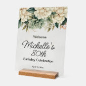 Sage Green White Roses Transparent 80. Geburtstag Acrylschild (Winkel)