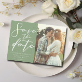 Sage Green White Script Couple Foto Save The Date